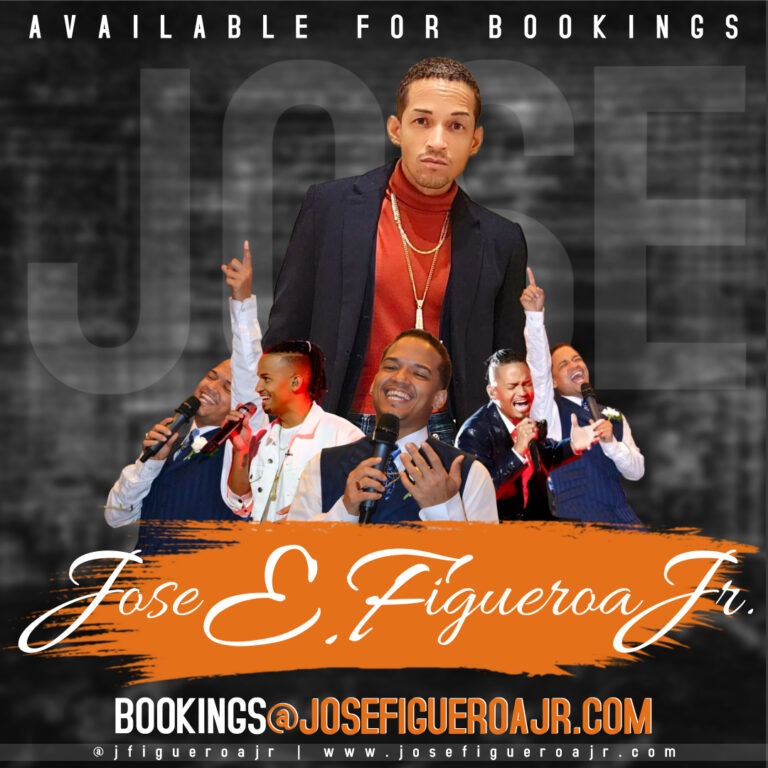 Jose E. Figueroa Jr. poses prominently, surrounded by images of his performances